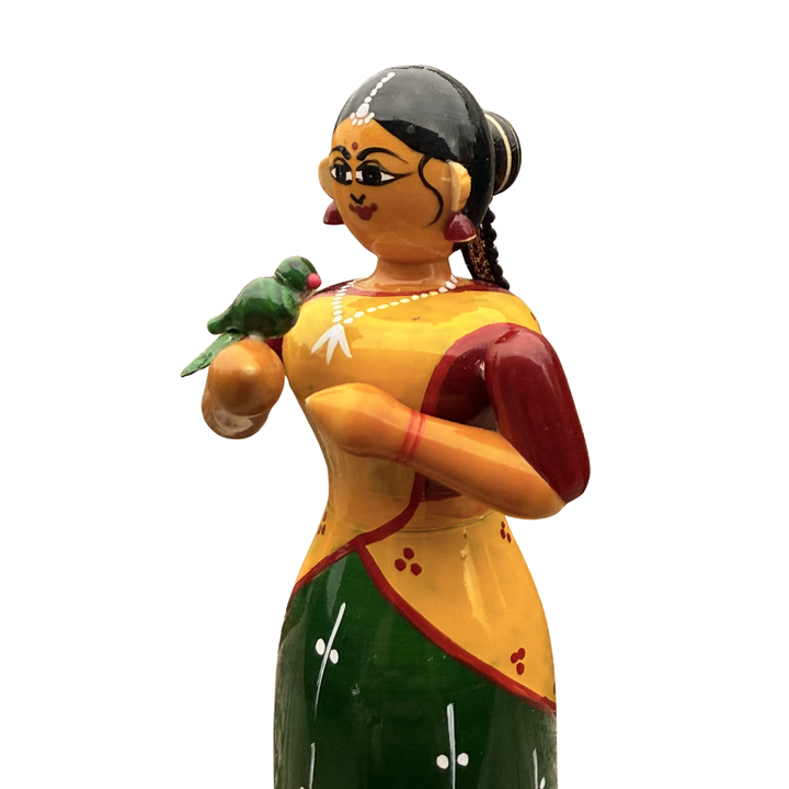 Handcrafted Kondapalli Lady with Parrot | Chilaka Ammai