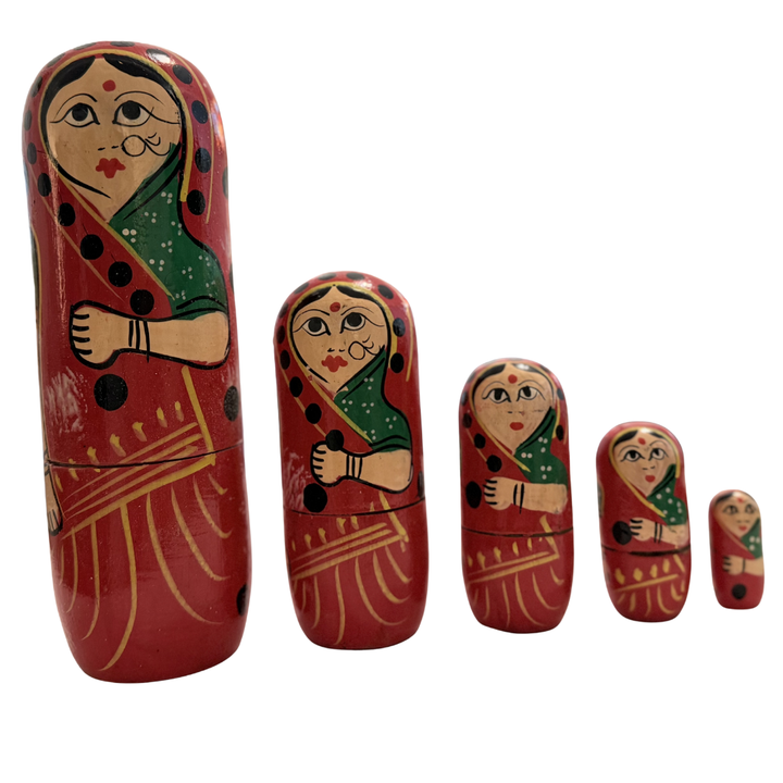 Hand Painted Indian Girl Nesting Dolls Set