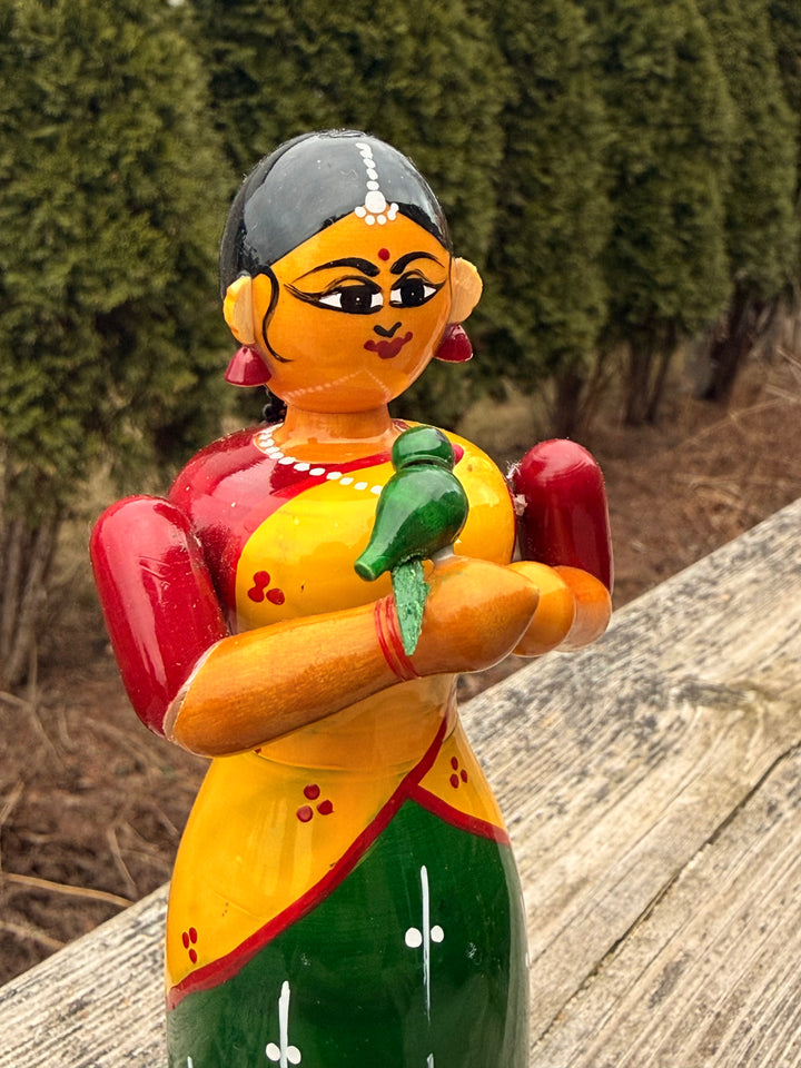 Handcrafted Kondapalli Lady with Parrot | Chilaka Ammai