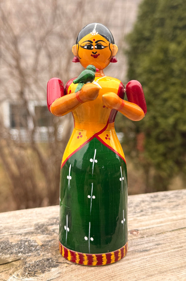 Handcrafted Kondapalli Lady with Parrot | Chilaka Ammai