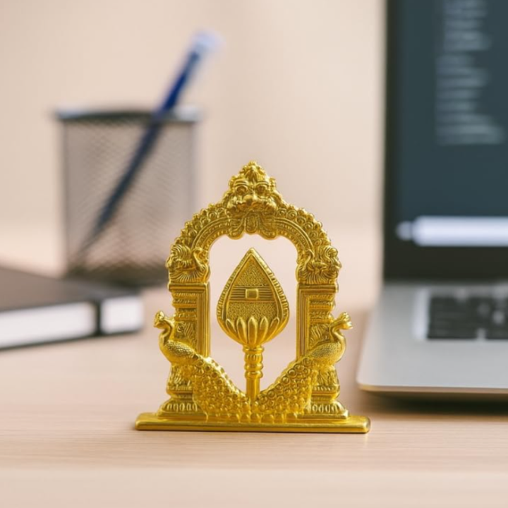 Murugan Vel Car Dashboard Idol | Lord Murugan Sacred Vel Symbol | Golden Metal Auto Dashboard, Home Mandir & Vastu Showpiece