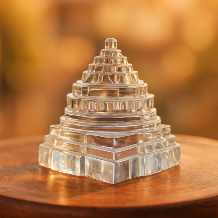 A+ Natural Quartz Crystal Sphatik Maha Meru Shree Yantra- Made in Kashi (Shree Yantra)