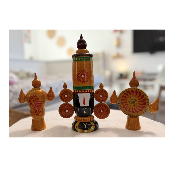 Lord Venkateswara Balaji Wooden Idol Set with Shanku & Chakra