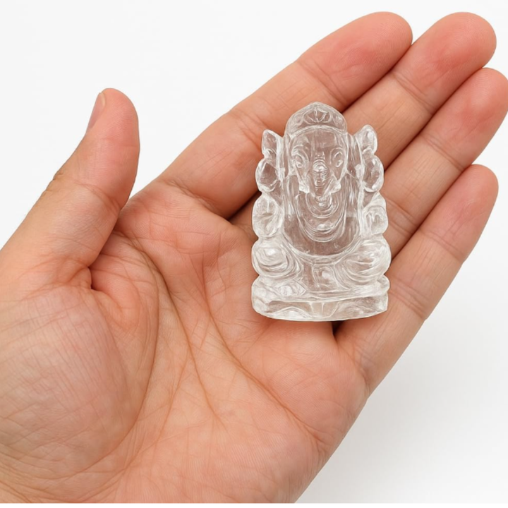 A+ Natural Quartz Crystal Sphatik Ganesha Idol | Lord Vinayaka Ganapati Statue for Puja, Meditation, Home Decor, Healing & Blessings (30-40 Grams) from Varanasi