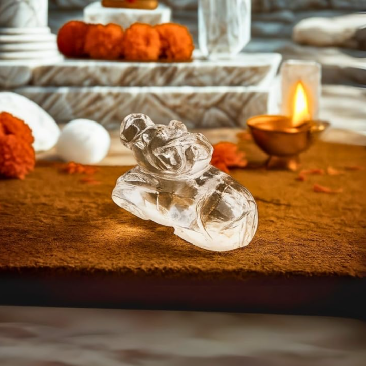 A+ Natural Quartz Crystal | Sphatik Nandi Original | AAA Grade Sphatik | Sacred Bull of Lord Shiva | Vastu Decor Idol for Puja | Clear Quartz Figurine - Made in Kashi